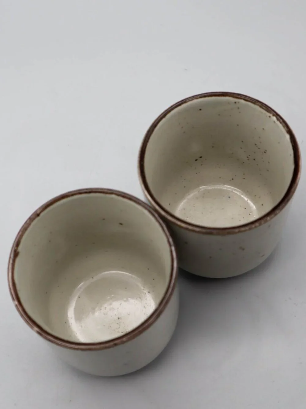 2 Japanese Pottery Yunomi Tea Cups Sake Set Speckled Blue Floral Botanical